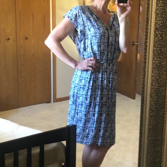 Dress: Short Sleeved Blue and White - Picture 7 of 9